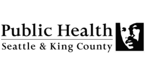 Logo for Public Health – Seattle & King County, featuring text and a black-and-white stylized portrait of Martin Luther King Jr. in a square on the right side.