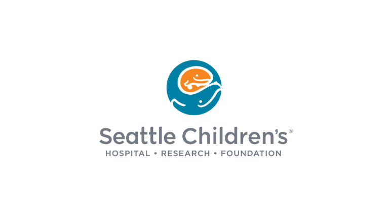 Seattle Children’s logo with a stylized image of a child embraced by two hands in an orange and teal circle. Text below reads: "Seattle Children’s Hospital Research Foundation.