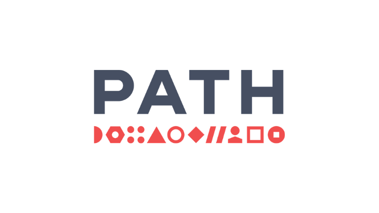 The word "PATH" in bold navy letters above a row of various red geometric shapes on a white background.
